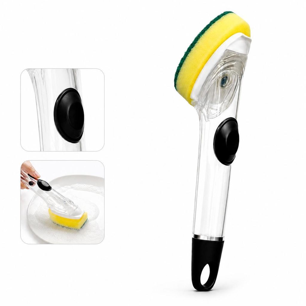 Spülbürste mit Seifenspender & 5 Ersatzschwämmen, Produktbild 