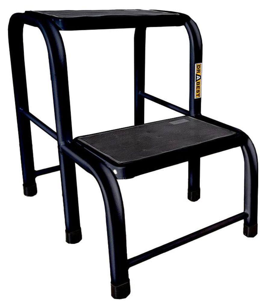 Drabest | Stahl Tritthocker - 2 Stufen, Werkstatthocker - mit Rutschfester Plattform 20x30 cm, Belastbar Bis 150 kg, 37 x 46 x 50 cm