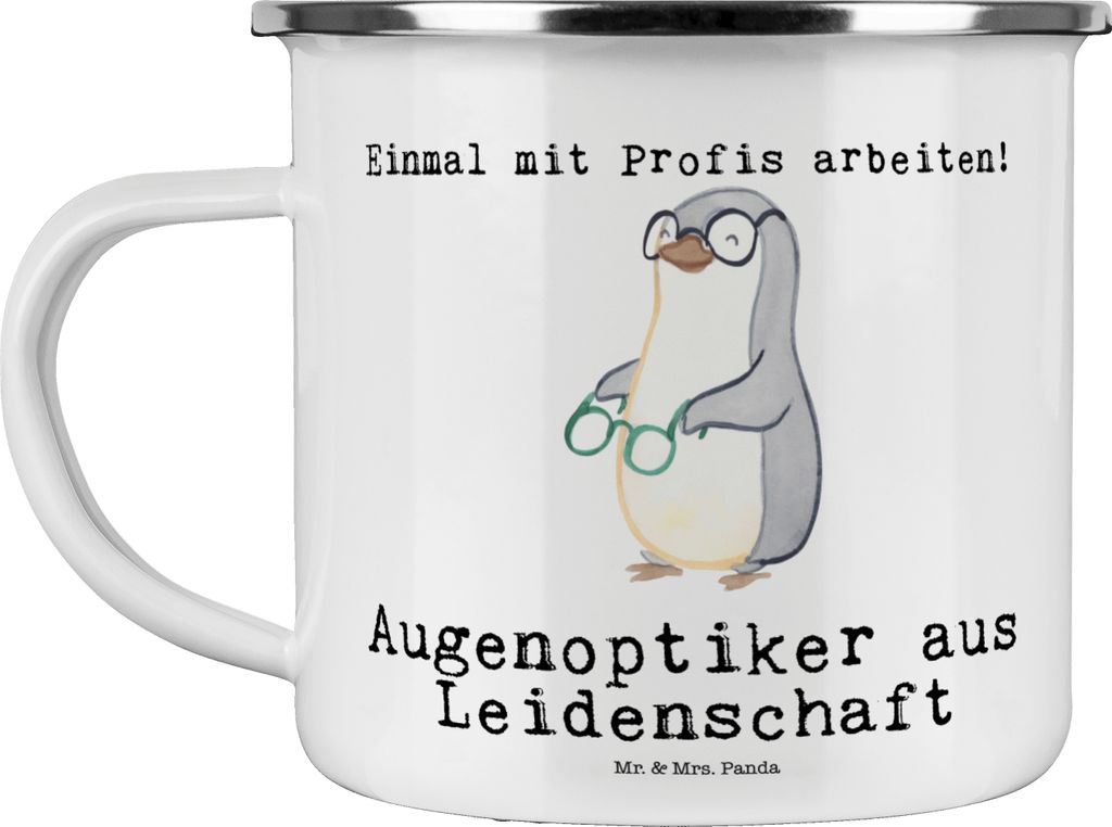 Mr. & Mrs. Panda wandertasse Augenoptiker Leidenschaft - Weiß - Geschenk, emaillebecher, Lustig, Campingbecher, Spruch, Optiker, becher emaille, T...