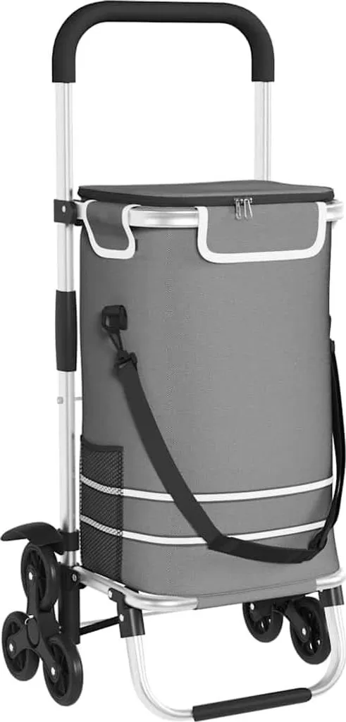 Caddie de courses gris en Oxford 47x39x100,5 cm avec châssis renforcé
