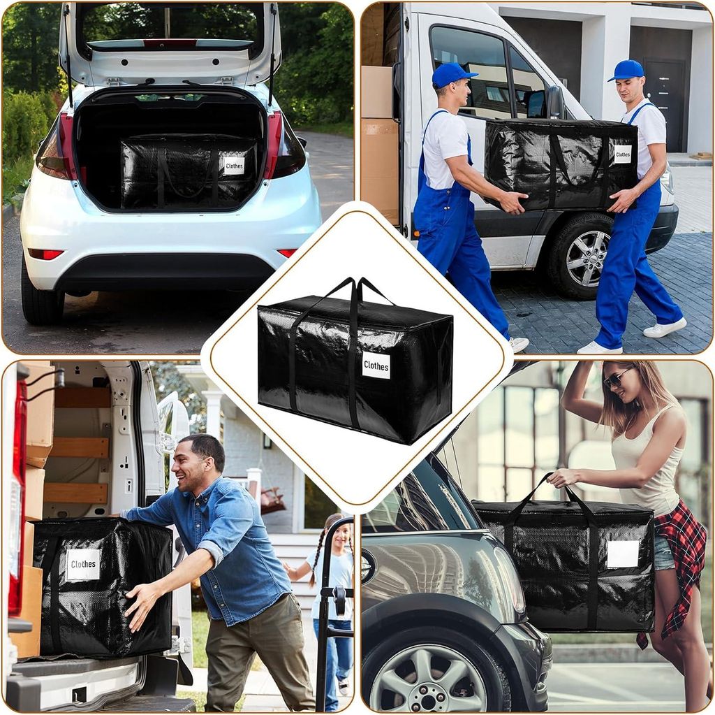 Extra große Aufbewahrungsboxen mit Deckel - Umzugskartons für Kleidung - Schwere Umhängetaschen - Wasserdicht - Schwarz