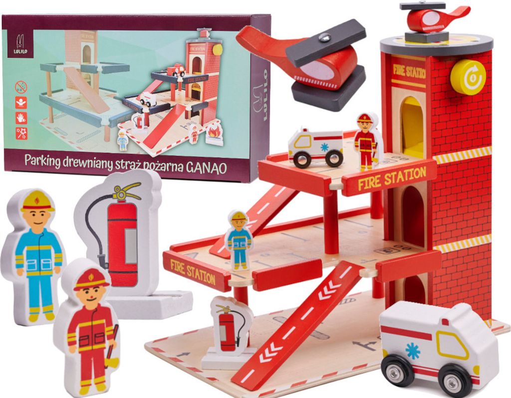 Aga Garage en bois pour enfants GANAO - Brigade de pompiers Image du produit 
