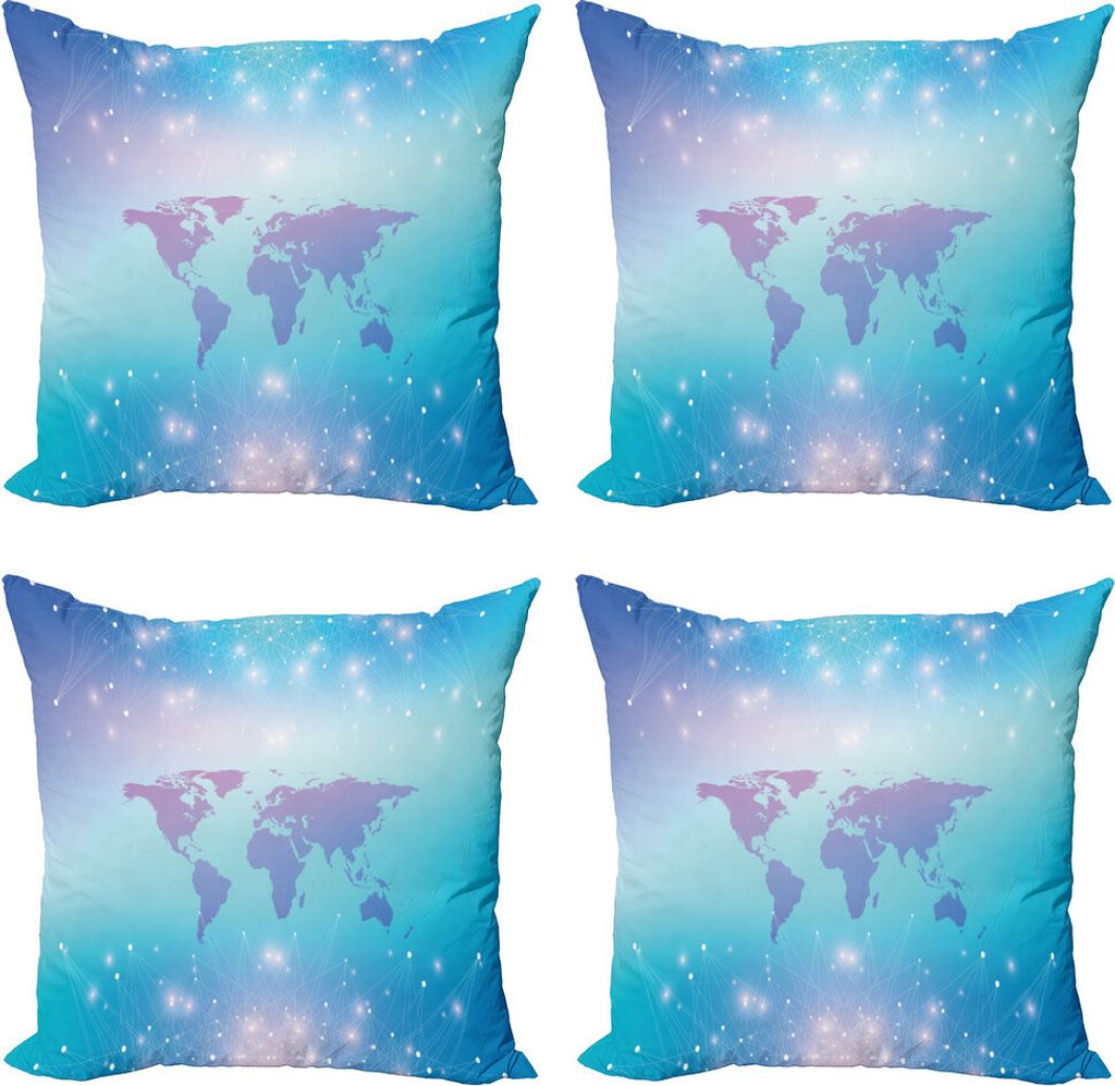 ABAKUHAUS Weltkarte Kissenbezug Set (4 Stück), Bokeh Art-Punkt-Wold, Moderner Doppelseitiger Digitaldruck, 40 cm x 40 cm, Blassblau Lavendel