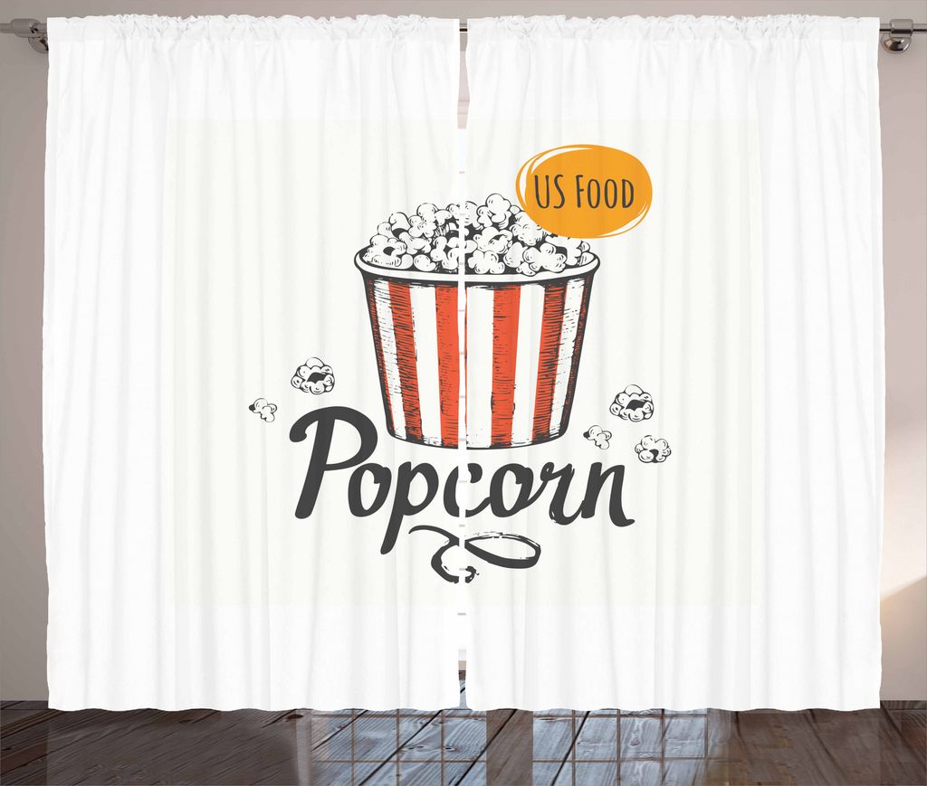 ABAKUHAUS Kino Rustikaler Gardine, Sketch Popcorn, Schlafzimmer Kräuselband Vorhang mit Schlaufen und Haken, 280 x 175 cm, Anthrazit grau Zinnoberrot
