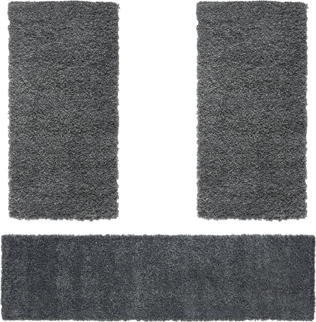 MY-RUG Shaggy Star Bettumrandung Hochflor 3 teilig, Läufer, Schlafzimmer, dunkelgrau, 300x80