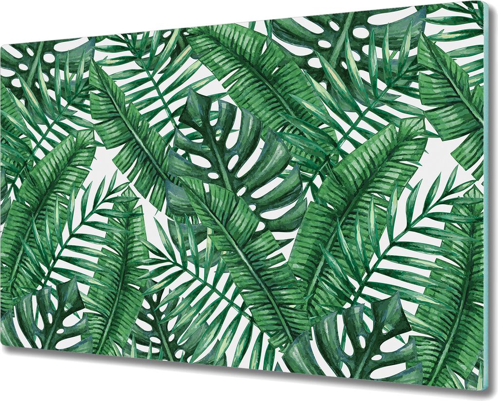 Herd-Abdeckplatte Glas Schneidebrett Ceranfeld-Abdeckung - 80x52 cm - Tropische Blätter