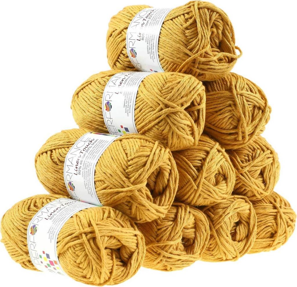 500g Strickgarn Linen Touch Baumwolle Leinen Häkelgarn Wolle Farbauswahl, Farbe:190 gelb