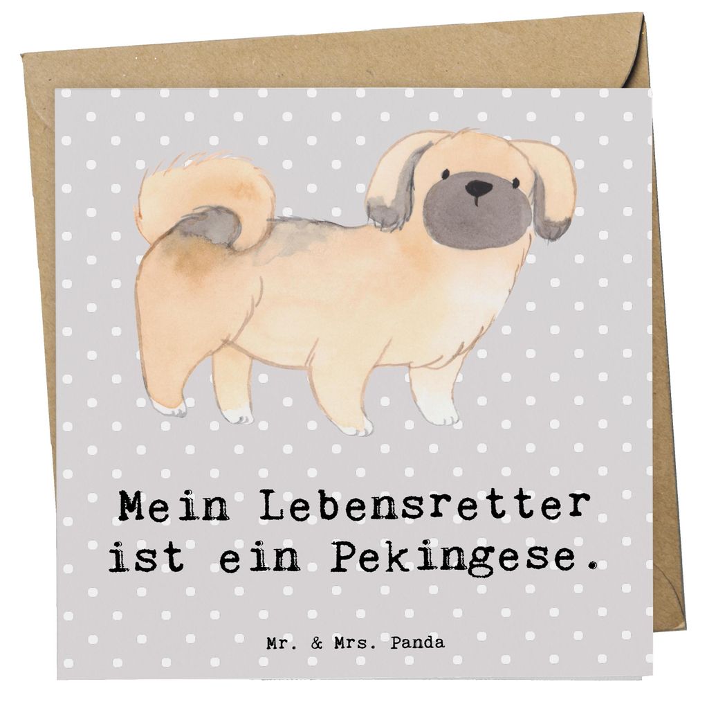 Mr. & Mrs. Panda Grußkarte Pekingese Lebensretter - Grau Pastell - Geschenk, Peking-Palasthund, Pekinese, anlasskarte, faltkarte, Klappkarte, Welp...