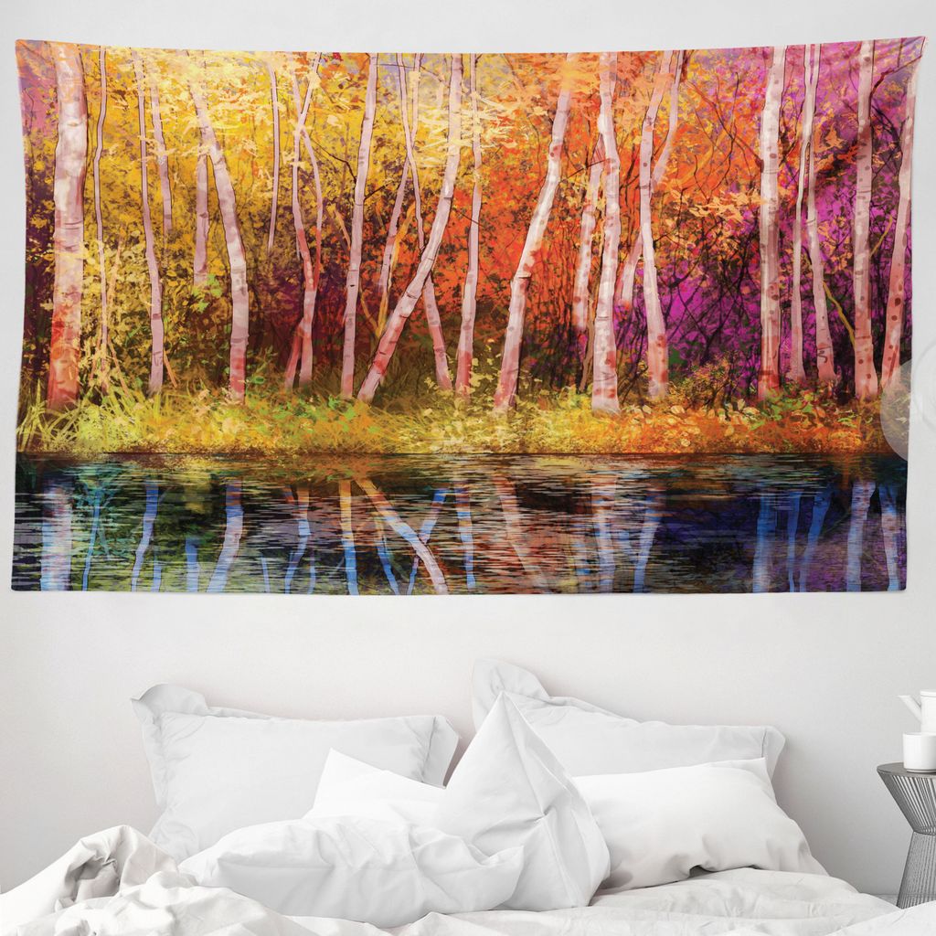 ABAKUHAUS Wald Wandteppich, Herbst-Bäume durch See aus Weiches Mikrofaser Stoff Waschbar ohne Verblassen Digitaldruck, 230 x 140 cm, Grink Lila
