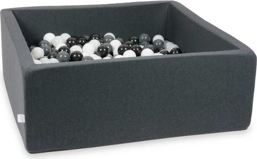 Bällebad 110x110x40cm Graphit – Mit 600 Bällen / weiß, graphit, schwarz, wollweiß