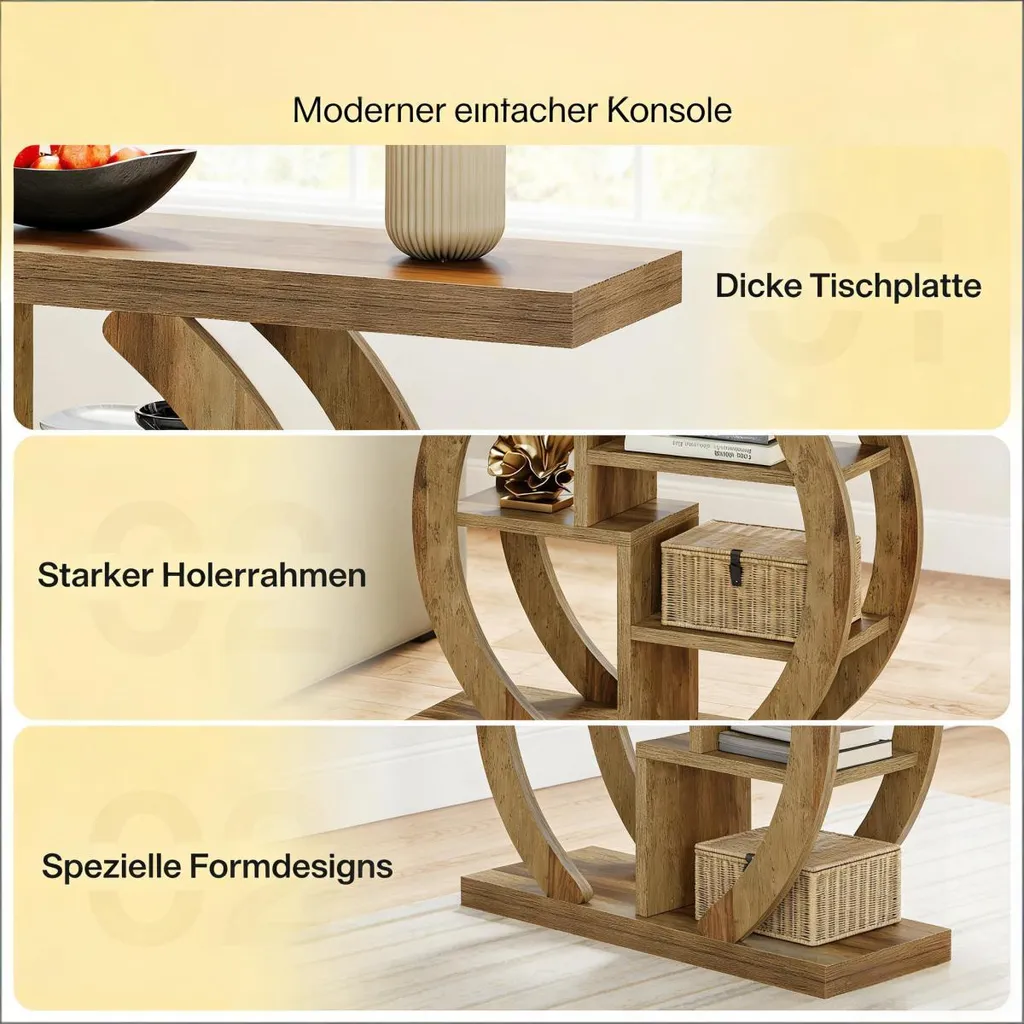 Table d'entrée décorative de style console rustique, pieds en bois massif
