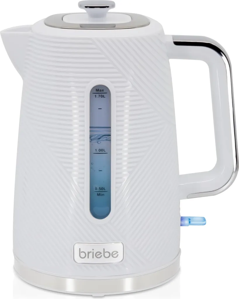 Briebe KT1168WHT Bollitore elettrico a pressione Elegance da 1,7 l, senza BPA, base a 360° Bianco