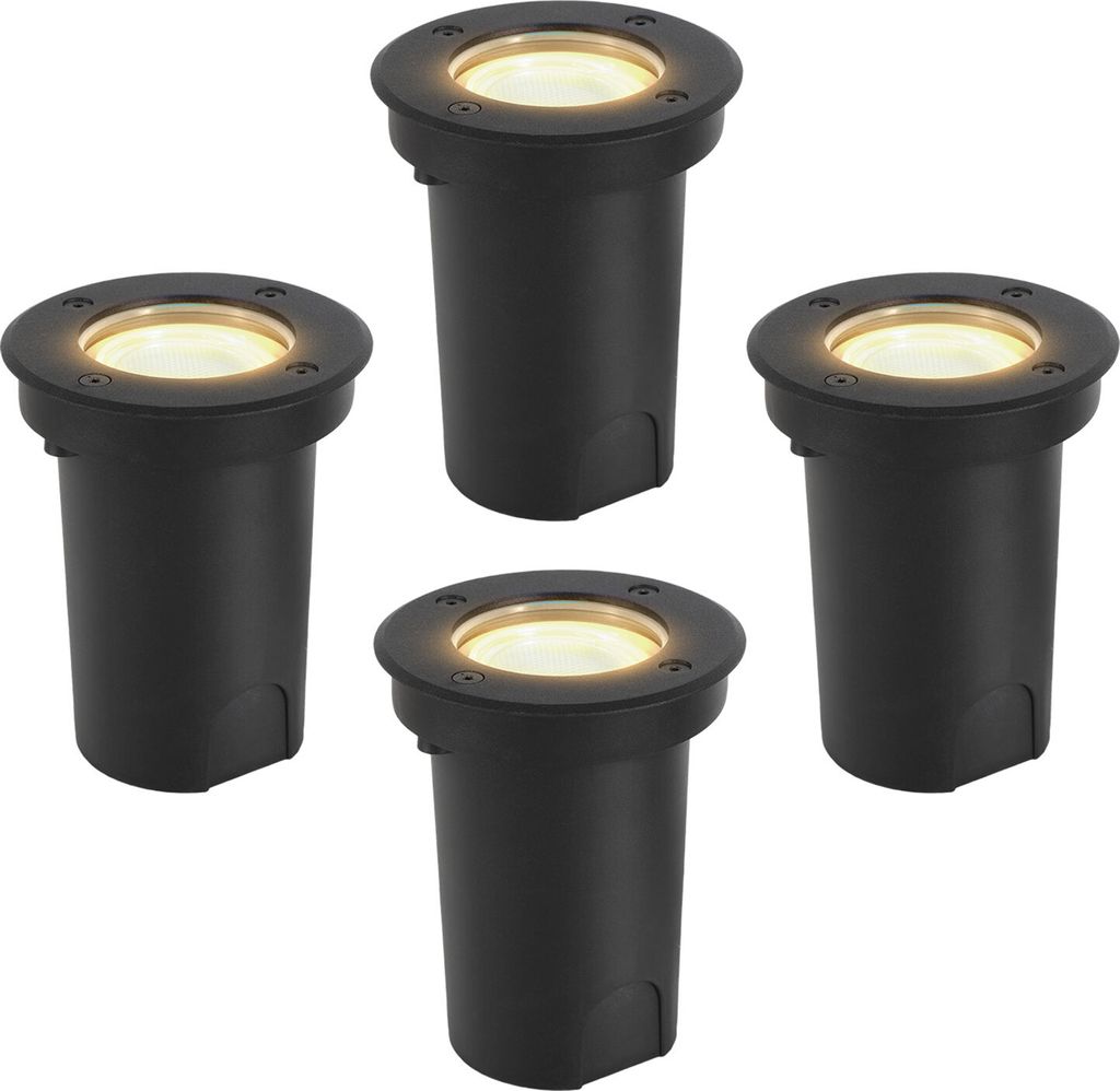 Ikodm 4x 3W Bodenleuchte Schwenkbar IP65 Außen LED Bodeneinbaustrahler Bodenstrahler Bodenlampe Warmweiß - Schwarz Gehäuse
