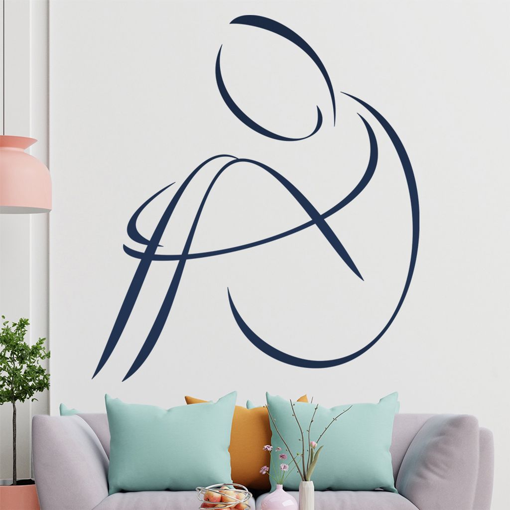 Mensch sitzend - Linien Wandtattoo in 6 Größen - Wandaufkleber Wall Sticker - Dekoration, Küche, Wohnzimmer, Schlafzimmer, Badezimmer