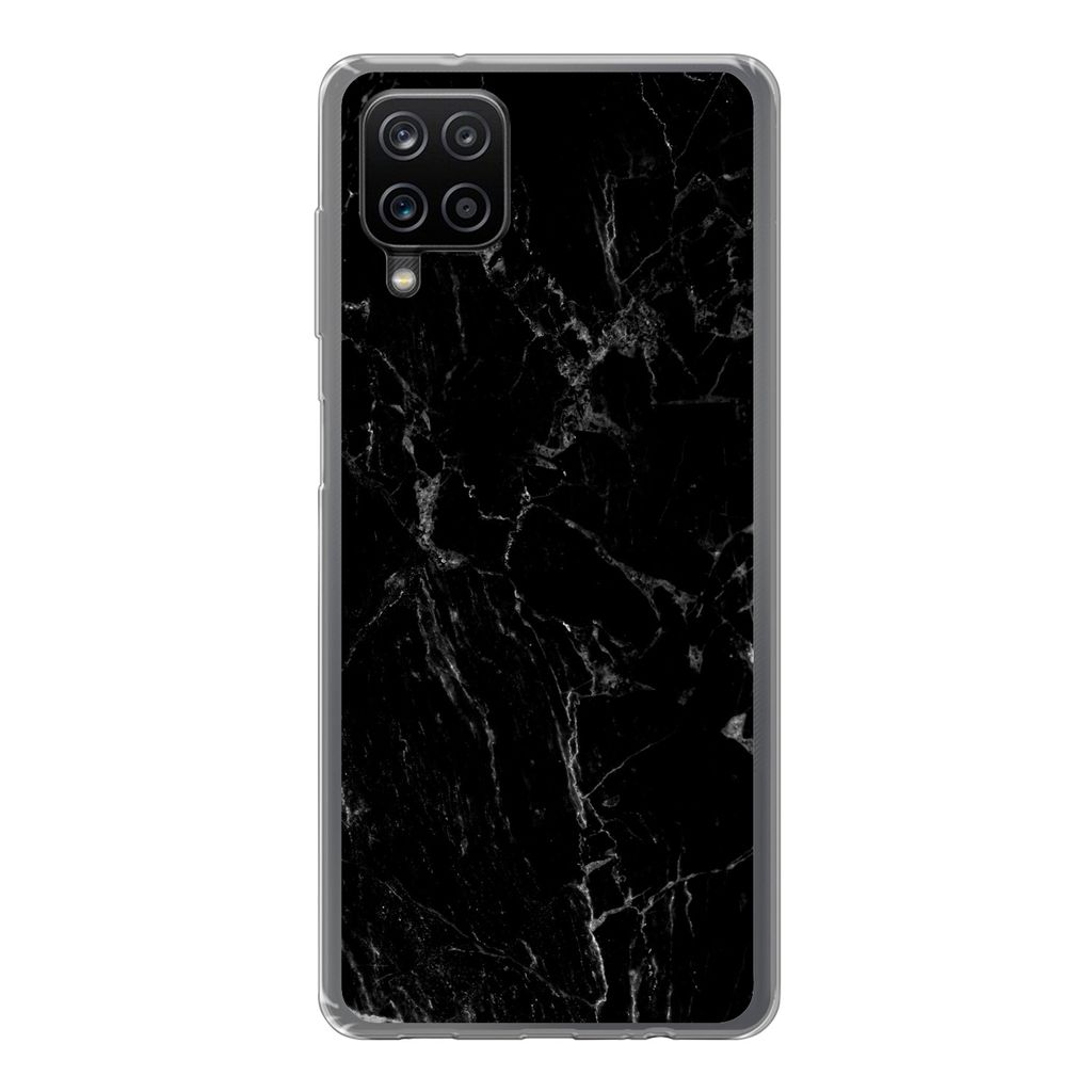MuchoWow Handyhülle Schutzhülle Hülle für Samsung Galaxy A12 Marmor - Schwarz - Naturstein Silikon Softcase Handy Hülle - Bild
