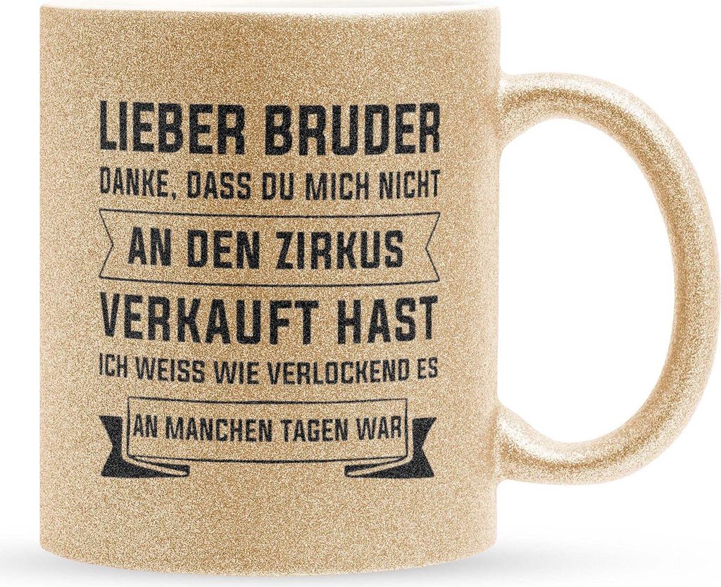22Feels Glitzertasse Gold Grosser Bruder Geschenk Geburtstag Weihnachten Geschwister Jungs Männer Haferl Teenager Bruderherz Geschenkidee Bürotasse