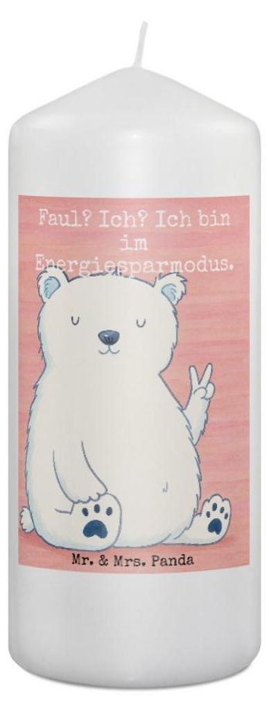 Mr. & Mrs. Panda Kerze Eisbär Faul Design 19 x 8 cm - Weiß - Geschenk, Stumpenkerze, Teddy, Bär, Wachskerze, Blockkerze, Büro, Erinnerungslicht...