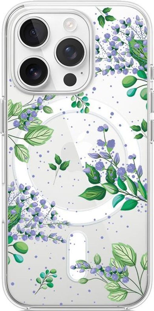 iPhone 16 Pro Max Hülle mit MagSafe, Transparent, Silikon Flexi, Lila Blumen