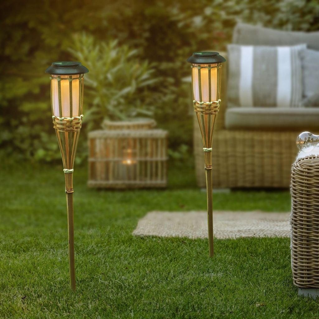 8 x LED Solar Gartenfackel Bambus Gartenleuchte Solarfackel Produktbild 