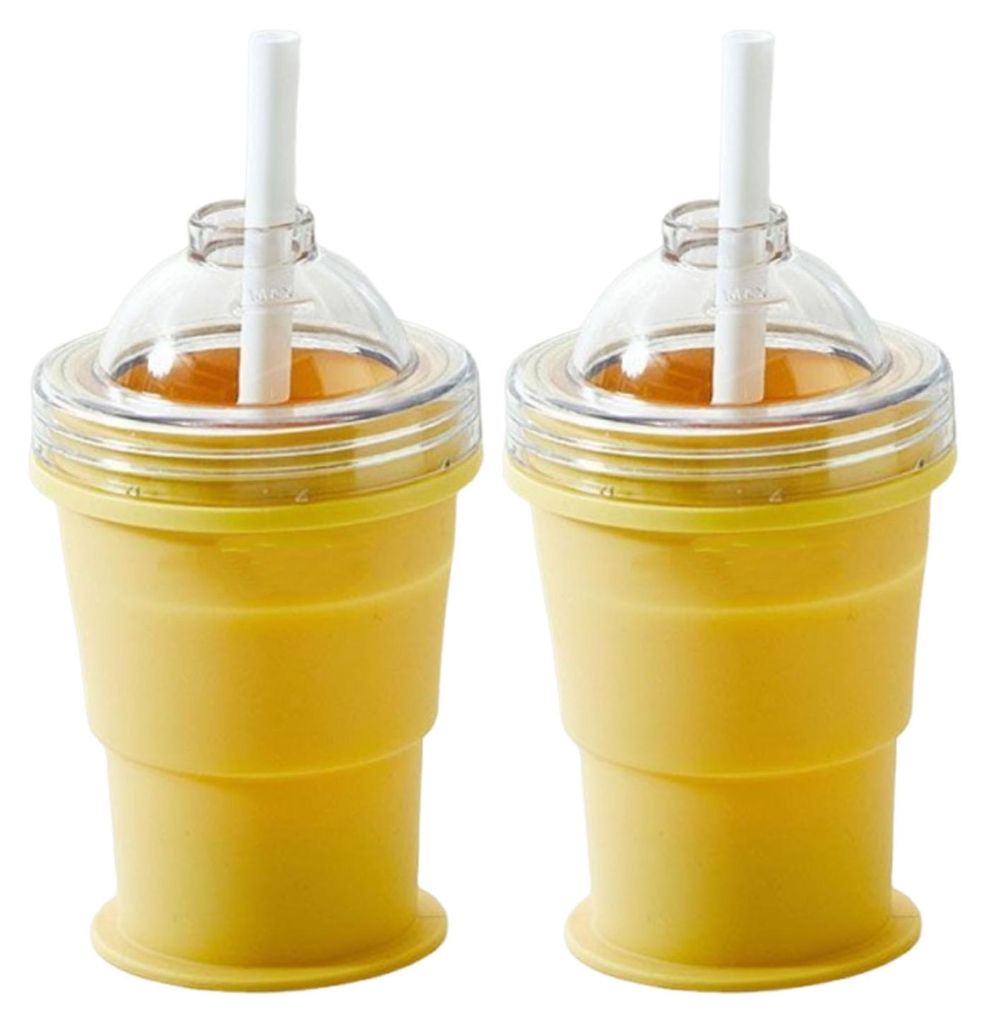 Eiswürfelformer-Becher 2-in-1: Zusammenklappbarer Silikon-Eishockeybecher mit Strohhalm und Deckel. Faltbar, leicht zu entformen. Für Whisky, Coc...