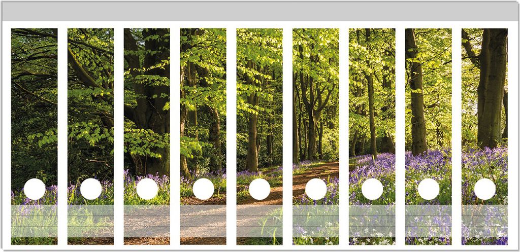 Wallario Ordnerrücken Sticker, selbstklebend für breite Ordner, 9 Stück, Motiv Blaues Hasenglöckchen im Sommerwald