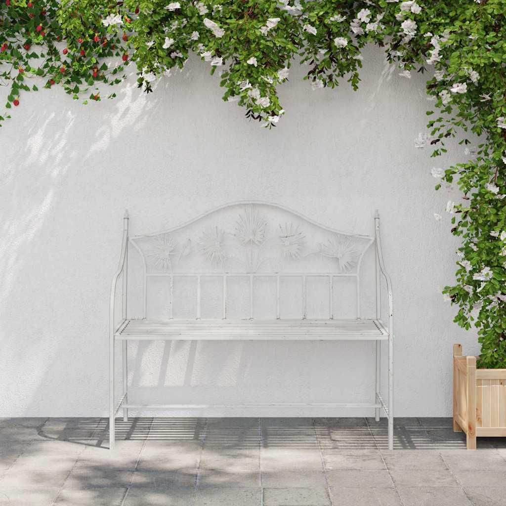 (Design 2026) Gartenbank Antik Weiß 104 x 52,5 x 89cm Stahl - HOMMIE 809831 - Gartenbänke