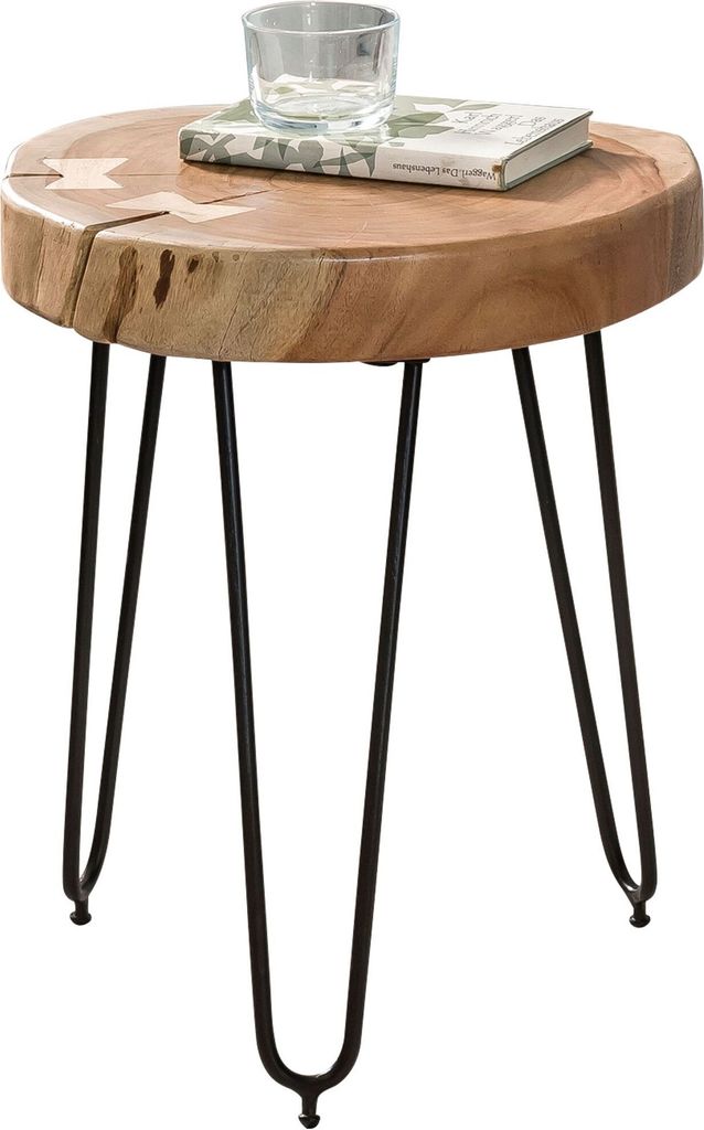 Massivholz Akazie Beistelltisch BAGLI 30 x 30 cm Wohnzimmertisch Massiv Anstelltisch Holztisch Echtholz Baumkante