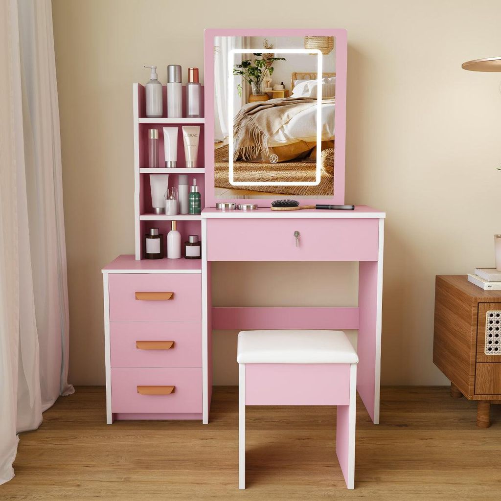 Table de maquillage élégante avec miroir et éclairage à 3 Image du produit 