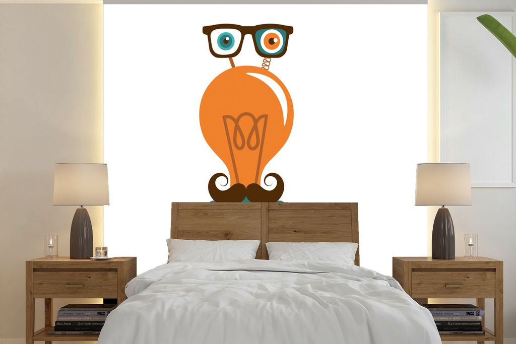 MuchoWow Fototapete für Wohnzimmer oder Schlafzimmer Wandtapete Vinyl Motivtapete Roboter - Brille - Schnauzbart - Kinder - Jungen - 350x350 cm ...