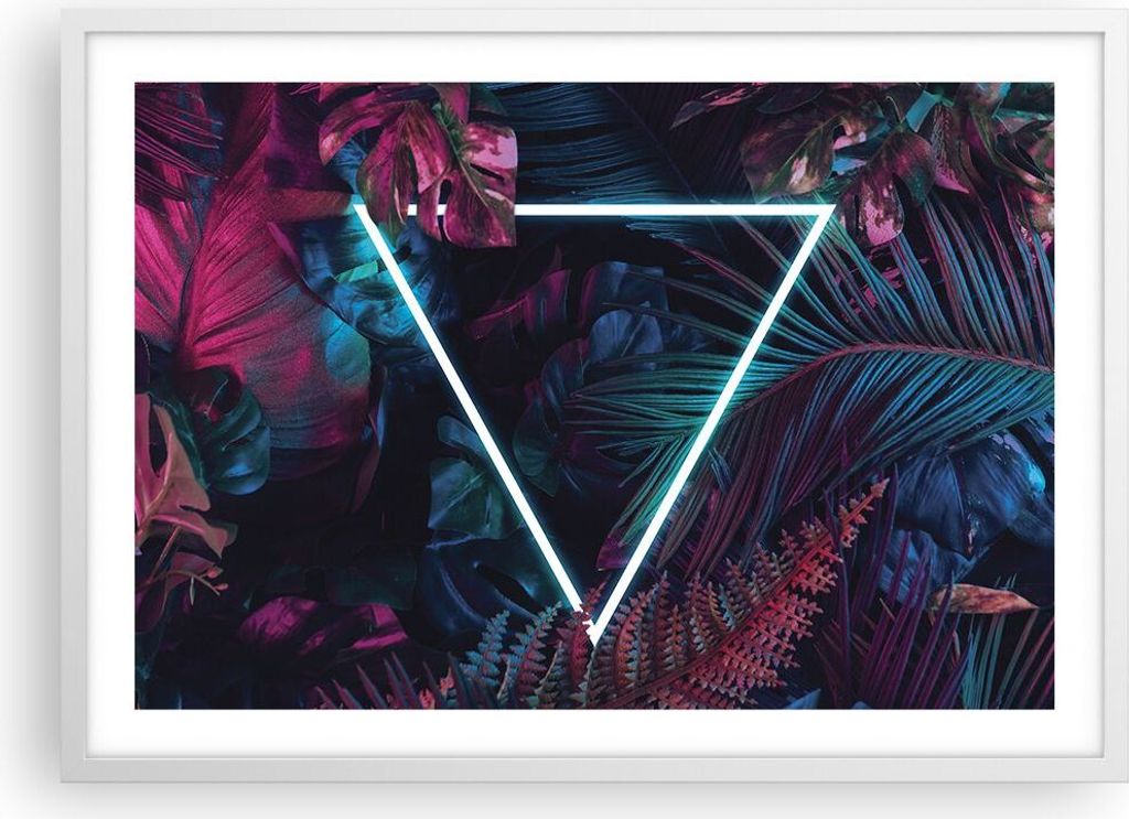 Gerahmtes Poster - Weißer Rahmen - Leuchtend Dreieck Blätter - 70x50 cm - Wand Bild - Wanddeko - Wandbilder - Kunstposter - Wandposter - Bilderra...