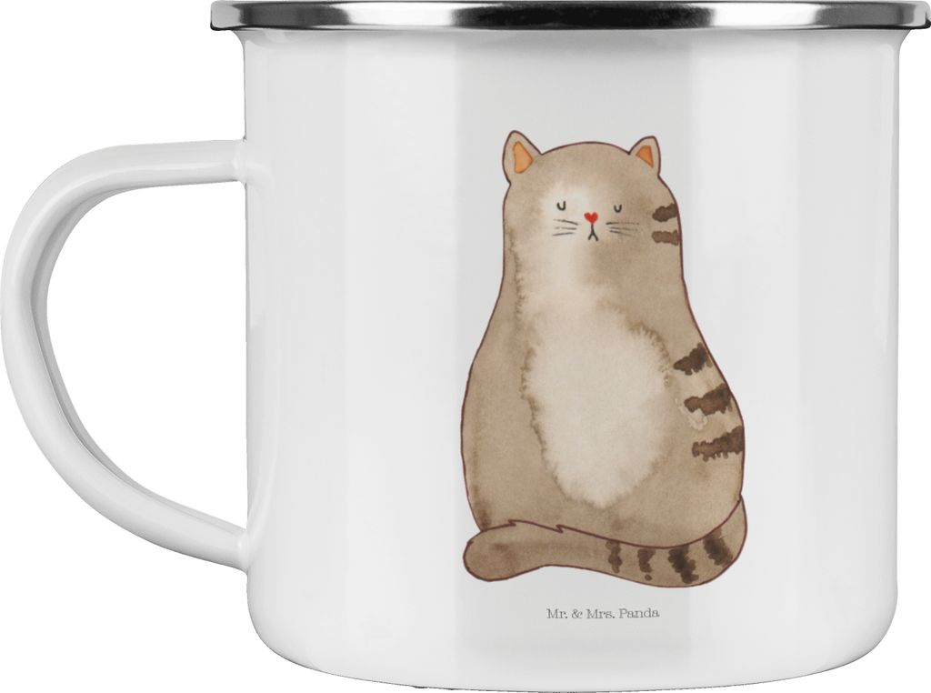 Mr. & Mrs. Panda Teetasse Katze Sitzen - Weiß - Geschenk, Pott, Emaille Becher, Katzen, Herz, Tasse, Familie, Teebecher, Liebe