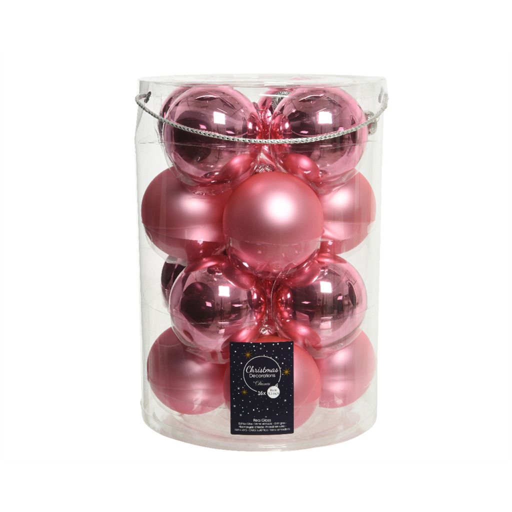 Weihnachtskugeln Glas 8cm 16 Stück - Lippenstiftrosa Produktbild 