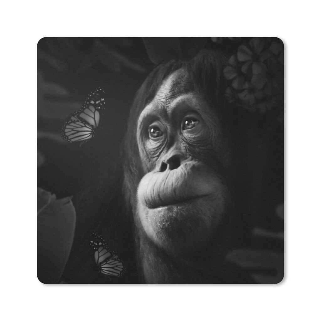 MuchoWow Mauspad Mousepad Schmetterling - Affe - Dschungel - Schwarz - Weiß 20x20 cm - Mousepads - Maus Mat - Pad - Mausunterlage - Desk Mat - B...