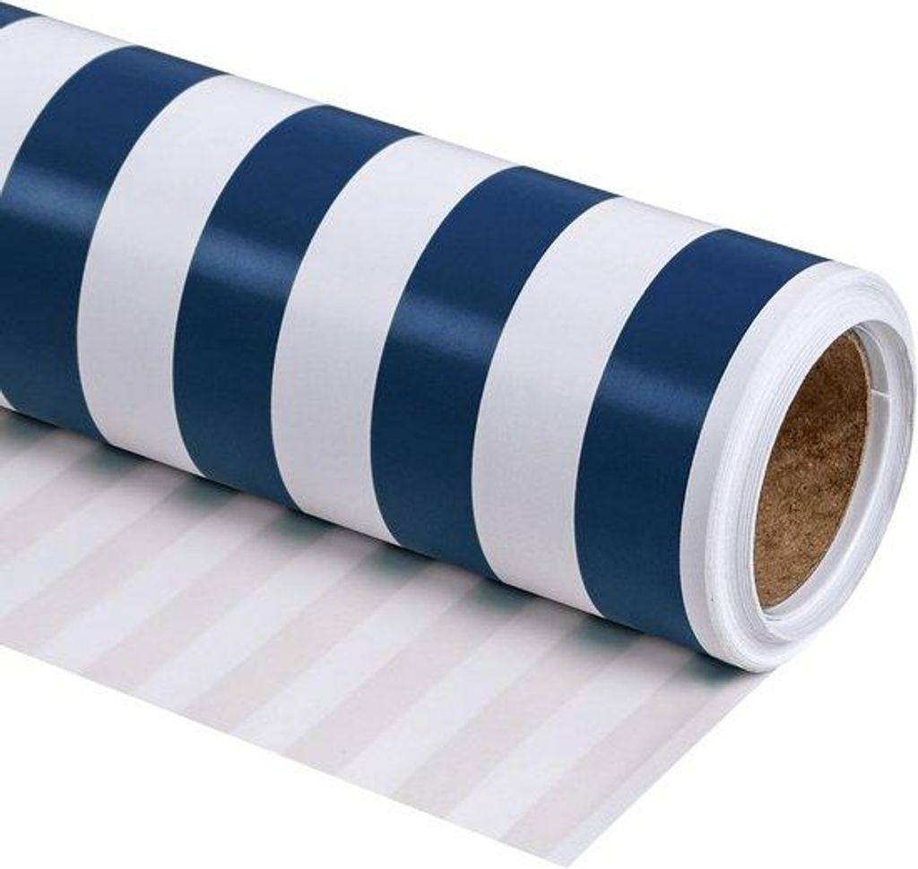 Geschenkpapier Navy Blau Weiß Gestreift - Mini Rolle Produktbild 