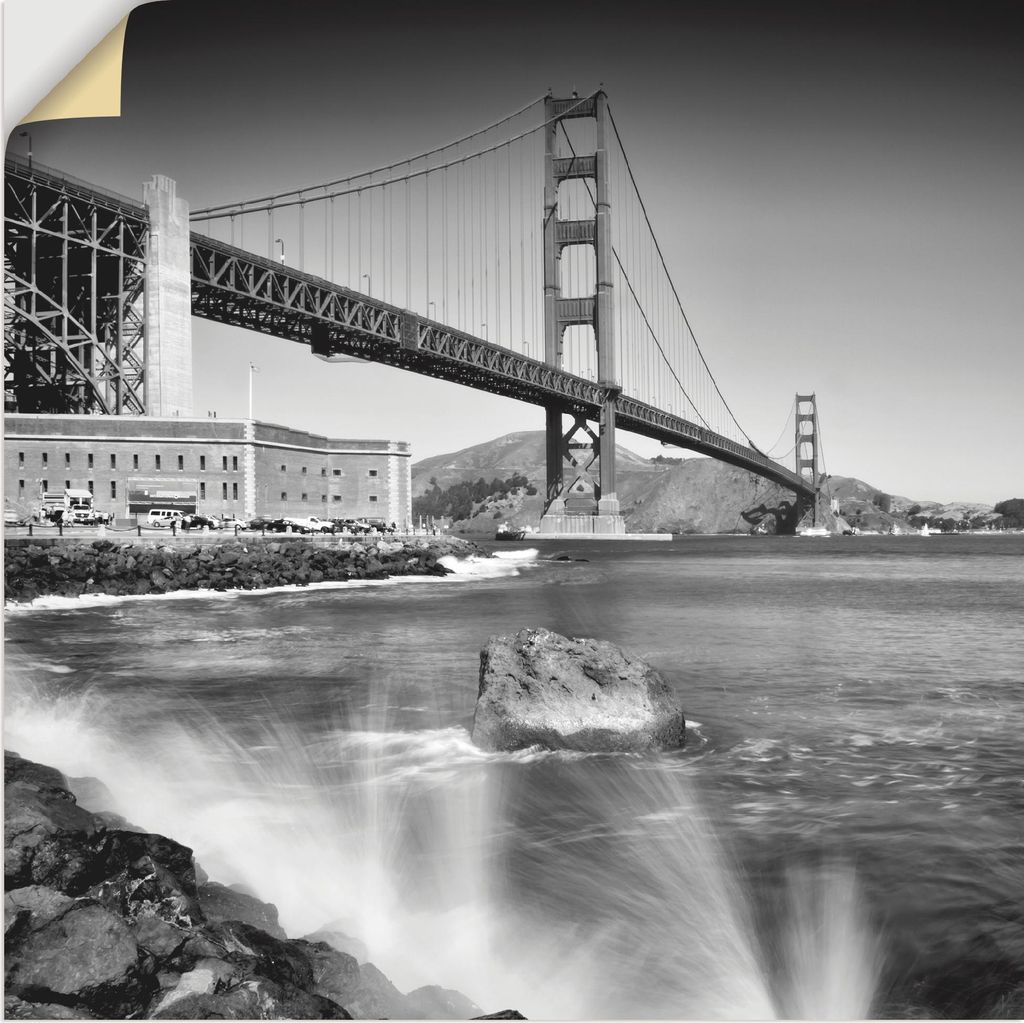 ARTland Wandbild, selbstklebend Golden Gate Bridge mit Brandung Größe: 70x70 cm