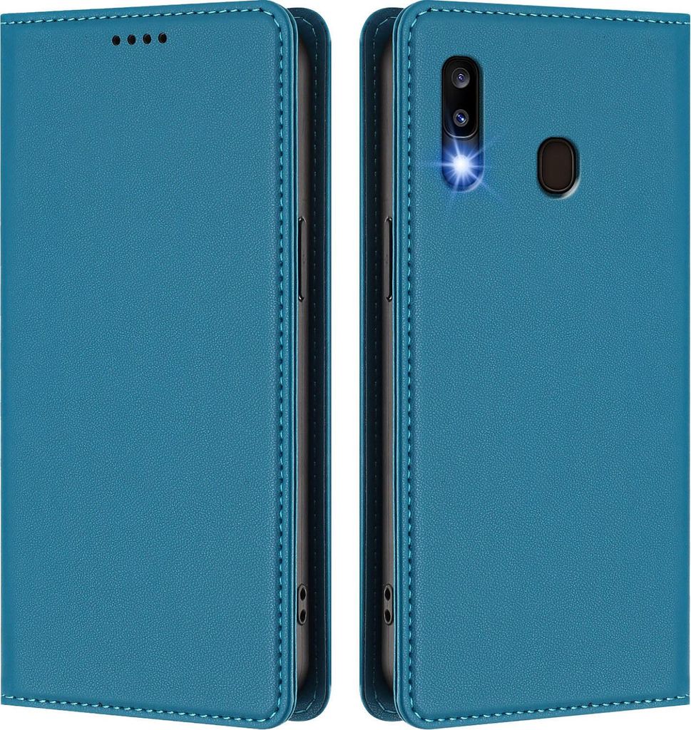 Handyhülle für Samsung Galaxy A20 / A30, Kunstleder Klapphülle Stoßfeste Magnetische Hülle mit Ständer Blau