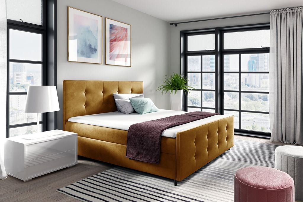 Polsterbett CELESTE – 160x200, Gelb + GRATIS Topper