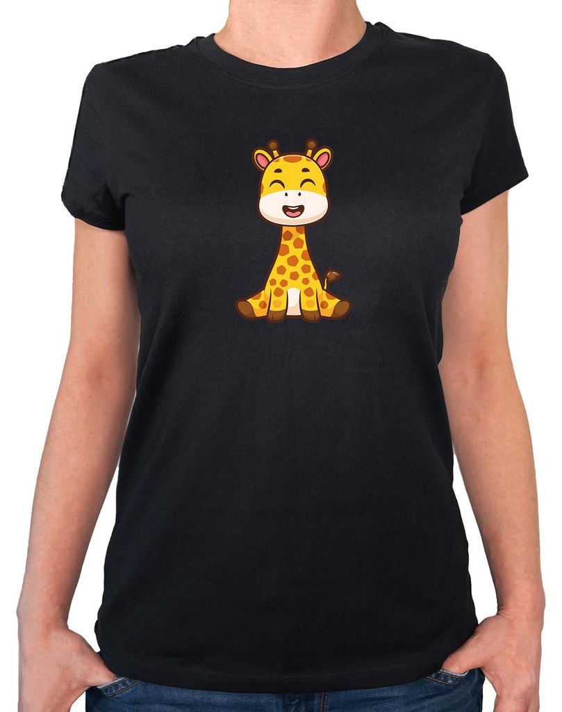 Huuraa Damen T-Shirt Giraffe Comic S Black Bio Baumwolle Fairtrade Damenshirt Geschenkidee