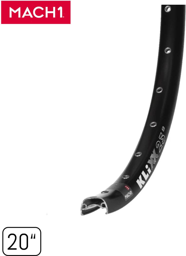 windmeile | Mach1 Felge Klixx 23 in 20 Zoll für E-Bikes, MTB und City-Bikes, in Schwarz, geöst 13G, für Scheibenbremse, Elektro Fahrrad