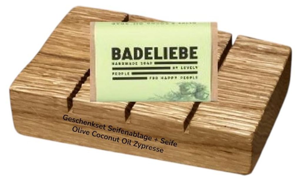 Geschenkset Seifenablage + Seife Olive Coconut Oil Zypresse