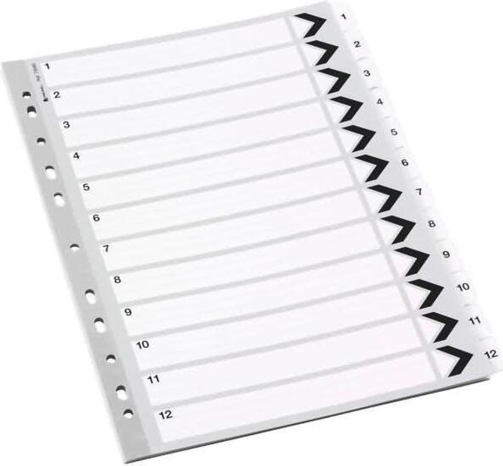 Register A4mylar-Karton 1-12 weiß VE=3 Stück.