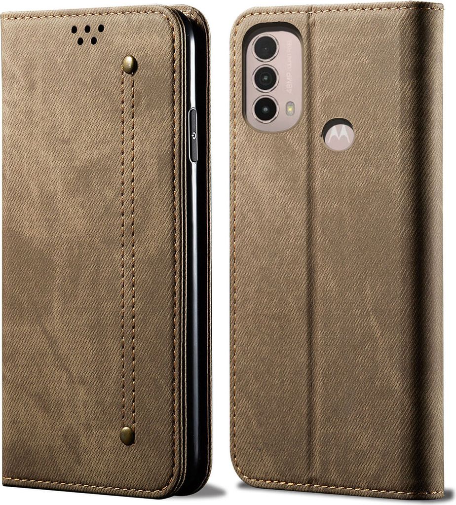 Moto E20 / E30 / E40 Hülle, Leder Brieftasche Flip Bookstyle Schutzhülle mit Standfunktion für Motorola Moto E20 / E30 / E40 Khaki Khaki