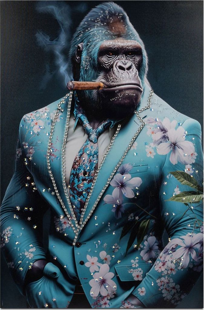 Formano Wandbild Gorilla im Anzug 2er Set – 60x90cm mit glänzenden Acryl-Steinen