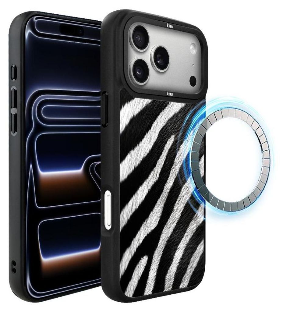 Schutzhülle für das iPhone 17 Pro, MagSafe-kompatibel, mattschwarze Seiten, Zebramuster