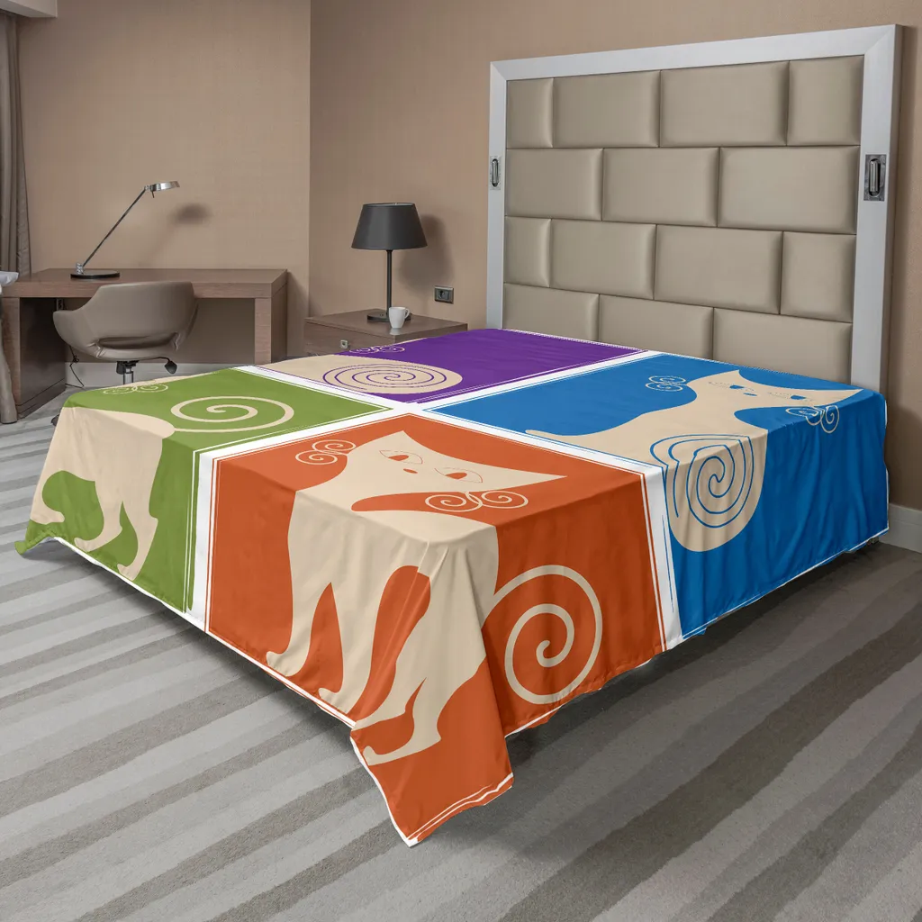 Drap Plat ABAKUHAUS Imprimé Whiskers Emotion 260 x 228 cm Violet et Vert