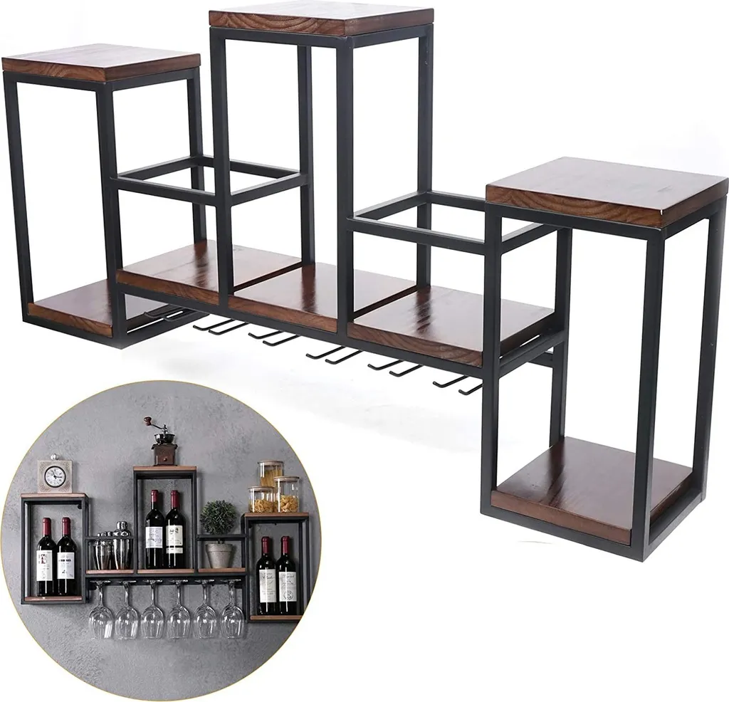 Étagère à bouteilles murale charge 30kg pour rangement vin et verres - 2