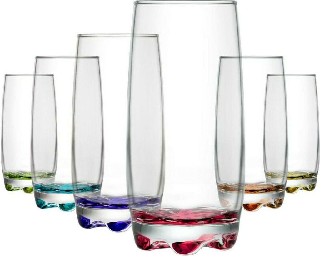 6 Longdrinkgläser 370ml mit farbigem Boden Bargläser Saftglas Glas Wassergläser 025AD