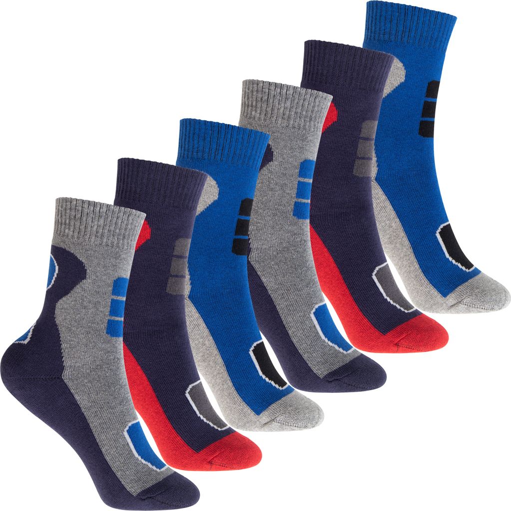 Footstar Kinder Outdoor Socken (6 Paar) Bunte Vollfrottee Socken mit Thermo-Effekt - Variante 2 Blau Rot 35-38