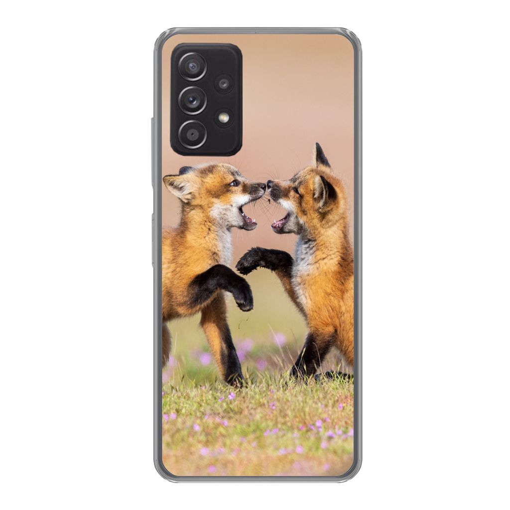 MuchoWow Handyhülle Schutzhülle Hülle für Samsung galaxy a73 Füchse - Blumen - Porträt Silikon Softcase Handy Hülle - Handyhülle