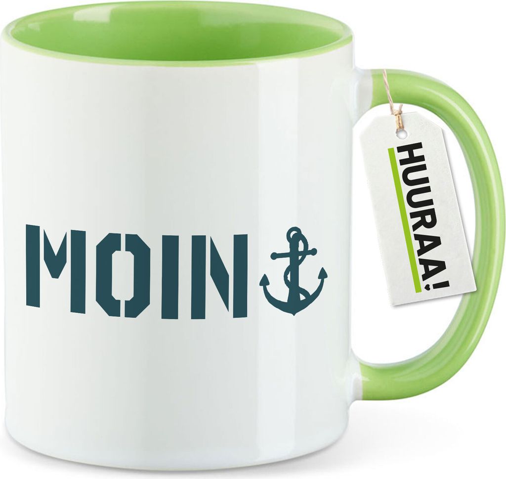 Huuraa Kaffeetasse Moin Anker 330ml Grün Keramik Kaffeebecher Geschenkidee